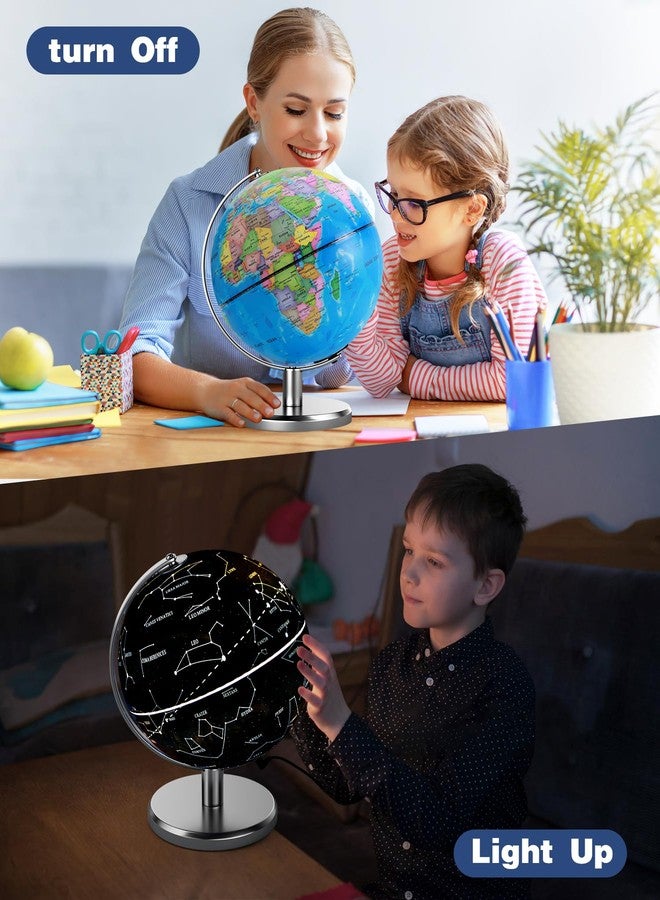 JOWHOL 8'' Illuminated World Globe with Constellation Night Light, Educational Light Up Globe for Kids & Adults, Earth Geography Learning Globes, Desk Home Office Classroom Decor & Gift, 11.5'' Tall - Image 3